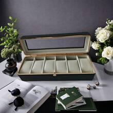 Caja de reloj de cuero verde con 6 ranuras, estuche de almacenamiento de joyas unisex con tapa de vidrio y cerradura de , caja de exhibición de relojes premium, organizador de relojes de viaje - Multicolor - Ver 13