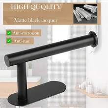 1pc Self-Adhesive Stainless Steel Toilet Paper Holder, Wall-Mounted Tissue Roll Rack, Matte Black - View 4