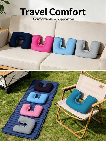 1pc U-Shaped Inflatable Travel Pillow - Neck Support For Car And Plane, Also Suitable As Lumbar Cushion, Ideal For Long Flights And Road Trips, Comfortable Aviation Accessory, Elegant Travel Gear, Durable Inflatable Material No Extra Air Pump Needed