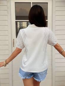 Áo khoác cardigan nữ tay ngắn cổ polo cài cúc phía trước họa tiết hình thoi, kiểu dáng thời trang, thoải mái, nhẹ, thoáng khí, thích hợp cho kỳ nghỉ. - trắng - Xem 2