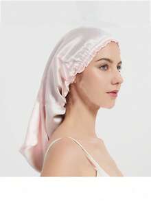 1 pezzo Cuffia da notte a tinta unita, cuffia per la cura dei capelli in raso, cuffia da notte a coda lunga di colore scuro, fascia elastica per capelli, adatta per estate, spiaggia, cappello - Multicolore - Visualizzare 14