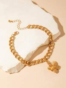 1 pezzo Cavigliera minimalista e versatile in lega di zinco con catena spessa e pendente a fiore a 5 petali, adatta come regalo per le donne in vacanza al mare - 29834-ank-G-9 - Visualizzare 3