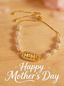 MECYLIFE 1 chiếc vòng tay ngọc trai có thể điều chỉnh kích thước, quà tặng Ngày của Mẹ cho mẹ - Vàng - Xem 3