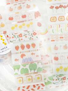 1 Roll Sulfuric Acid Paper Cutting Adhesive Decorative Tape, Fresh Salt Series Planner DIY Decorative Tape, Milk Salt Flower And Cloud Series, Suitable For Gifts, Office, Home, Marking, Labeling, Classroom, Entertainment Toys, Student Planners, Creative Retro Handmade Scrapbooking DIY Stickers - A - View 5