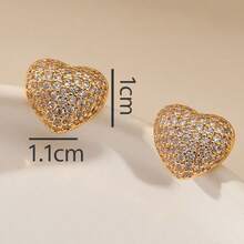 1 Đôi bông tai hình trái tim đính đá lấp lánh sang trọng, thiết kế độc đáo, mạ vàng, thanh lịch, thích hợp đeo công sở cho nữ. - Vàng - Xem 4