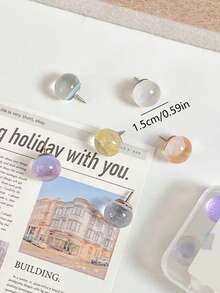 10 Pieces/Set Of Transparent Glitter Semi Circle Push Pins Creative Photo Wall Soft Wood Board Fixed Decorative Big Head Nails Random Color - Transparent Semi-circular Glitter Pins - View 2