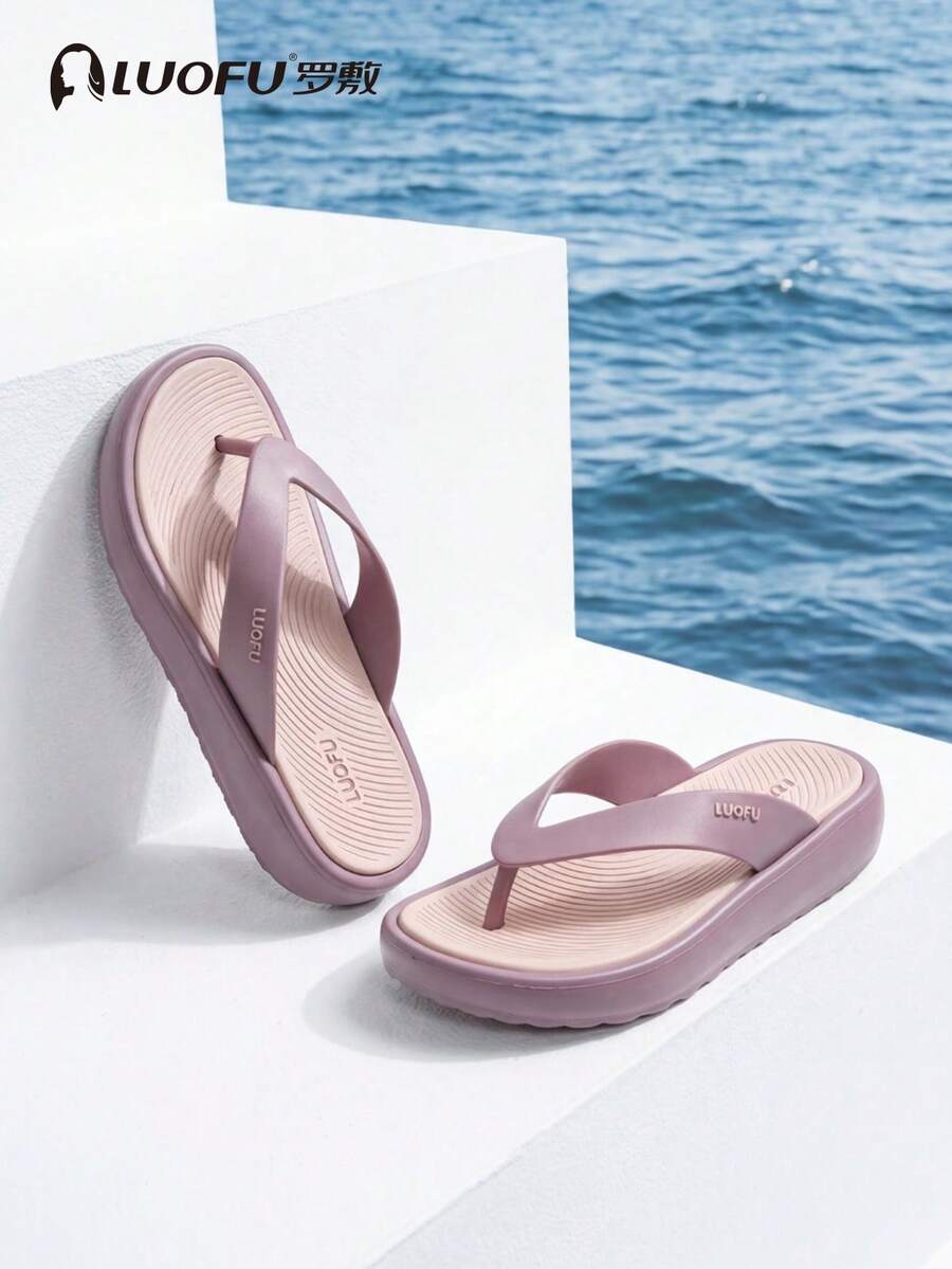 luofu Dép xỏ ngón nữ, dép lê ngoài trời chống trơn trượt, dép sandal mùa hè thời trang, đế dày, dép đế bằng đi biển, dép đi nghỉ mát. - Màu tím - Xem 1
