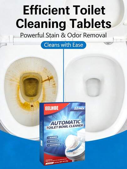 EELHOE Toilet Cleaning Effervescent Tablets - Removes Stains, Descales, Deodorizes. Powerful Multi-Purpose Formula To Deeply Clean Toilet Bowls Inside And Out, Quickly Dissolving And Effectively Removing Stubborn Stains, Limescale And Odors. (Suitable For Toilet Cleaning)