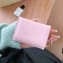 Korean Style Bow Decor Women's Short Wallet High-Quality Tri-Fold Coin & Card Purse Wallet Purse Wallet Mini Wallet Small Wallet - 粉色 - 查看 7