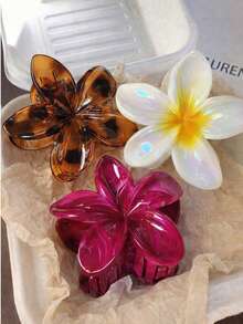 3 pièces/set Pinces à cheveux de 8 cm/3,15 pouces avec design de fleurs dégradé, imprimé léopard, dégradé jaune-blanc et texture de marbre bordeaux. Convient pour les femmes, élégant, minimaliste, polyvalent pour le quotidien, les fêtes, le travail, les voyages, la rentrée scolaire, les tenues scolaires. Accessoires capillaires d'été, pinces à cheveux de plage - Multicolore - Voir 8