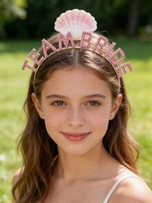 1件新娘派对水钻合金字母头箍，婚礼配饰 - 粉色 - 查看 5