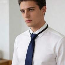 1pc Men's Fashionable Navy Blue Minimalist Necktie, Suitable For Business And School Outfits - Navy Blue - View 3