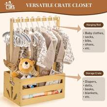 1pc Wooden Storage Basket, Storage Rack With Hanging Rod And Storage Basket, Multi-Functional Storage Rack For Clothes And Toys - Multicolor - View 6