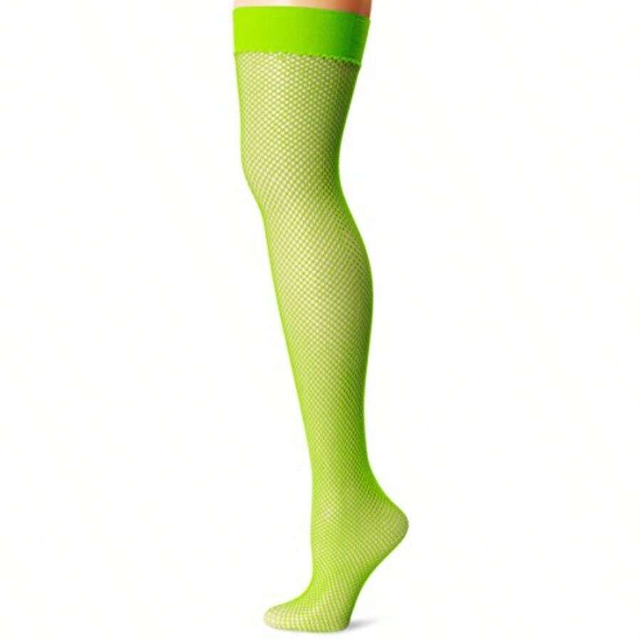Leg Avenue Women's Nylon Fishnet Thigh Highs In Black With Sheer Design For Fashionable Outfits - Xanh neon - Xem 1