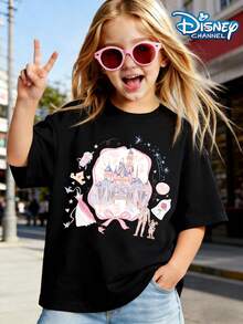 Disneyland Print Summer Tops, Graphic Tee, Perfect For Cute Girls. Teen Girl Gift,Tween Summer Clothes,Comfortable And Breathable Children's Short-Sleeved T-Shirt. Suitable For Both Boys And Girls.Suitable For Daily Wear, Vacations, Outdoor Activities, And As A Children's Gift. - 黑色 - 查看 2