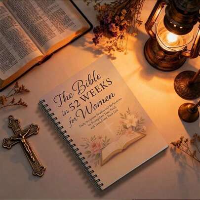 Women's 52-Week Bible Devotional Journal - Floral Bible Verse Illustrations, 1-Year Bible Reading Plan & Prayer Space, 8.3x5.5 Inch Bound, Personal Reflection Or Group Bible Study,