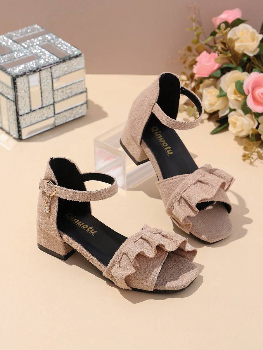 1 paire de sandales à bout ouvert doux et confortable pour filles, talon bloc de 2,5 cm, décor floral, style princesse à la mode et mignon, convient pour le port quotidien, les fêtes, les festivals, printemps/été 2026 - Vieux Rose - Voir 1