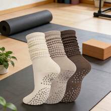 3 pares de calcetines de tripulación de yoga para mujeres con agarre antideslizante, calcetines de tripulación de yoga y pilates, adecuados para barra, hospital y calcetines con agarre - Multicolor - Ver 2