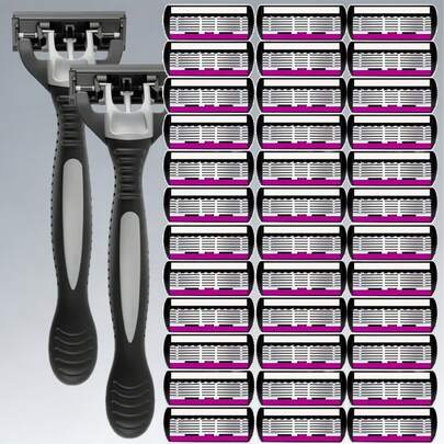 奢华男士剃须刀套装，配备多片超锋利刀片 - 符合人体工学设计，轻松剃须；6层不锈钢刀头 - 耐用、可替换，带手柄，适用于胡须和髭须的修剪。