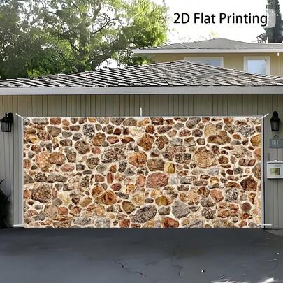 1 岩石纹理车库门横幅 - 大型户外门框装饰，逼真的石头设计，非常适合节日派对背景和庭院装饰，门挂装饰，多种款式和颜色可供选择。
