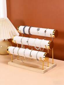 1 chiếc, màu Đen/Trắng/Beige/Hồng/Xanh lá cây, 1 tầng/2 tầng/3 tầng, Giá trưng bày trang sức bằng nhung và gỗ tự nhiên, điểm nhấn vàng, Hoàn hảo để sắp xếp vòng tay, lắc tay, đồng hồ và dây chuyền, Sử dụng cho mục đích thương mại và trang trí nhà cửa - Nhiều màu - Xem 9
