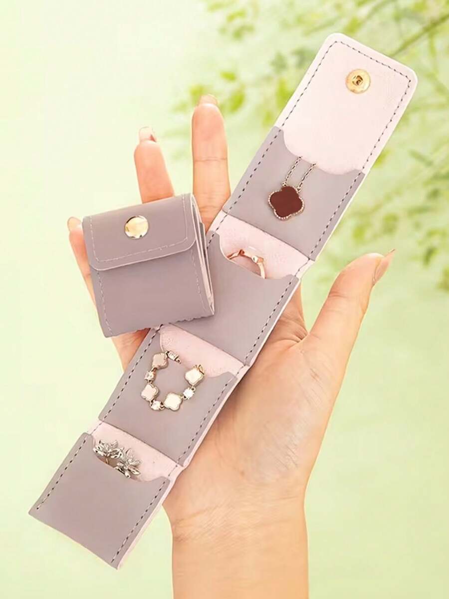 Foldable Multi-Functional Mini Travel Jewelry Organizer, Portable Jewelry Roll Pouch, Minimalist Design With Multiple Compartments, Equipped With Safety Buckle, Suitable For Storing Necklaces, Earrings And Rings, Small Jewelry Bag For Travel And Daily Use