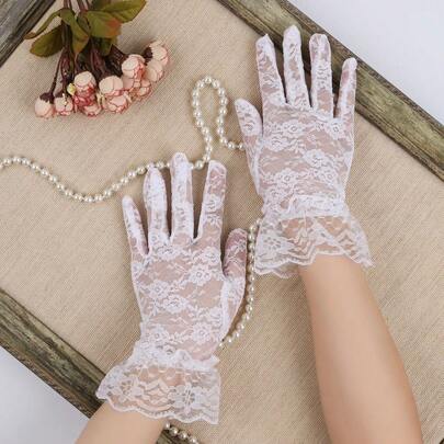 1920s-Style Black Lace Short Gloves: Perfect For Halloween Parties, Formal Balls, Wedding Ceremonies And Evening Gowns