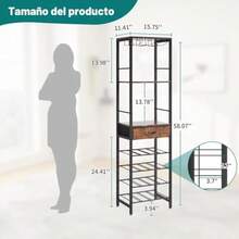 Estante de Vino no Empotrado Para Piso 7 Niveles de Clóset no Empotrado Para Barra de Vino - Cantina Bar Mueble para Casa Cava de Vino de Madera y Metal 40x29x148 cm Con Cajón de Tela Marrón  855595 - Marrn - Ver 2