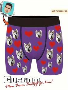 Customized Face Corner Underwear With Pictures, Personalized Face Photo Corner Underwear, Fun Underwear With Faces, And Fun Prank Gifts For Fathers/Husbands/Boyfriends - Purple - View 1