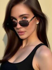 1 Pair Rectangular Frameless Fashion Glasses, Retro Classic Versatile Style, Suitable For Outdoor, Beach, Vacation, Combining Fashionable And Elegant Look For Women, Suitable For Family Outings, Travel, Vacation And Various Occasions - black gray - View 3