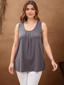 Solid Sleeveless Blouse With Ruched Design - Dark Grey - View 2