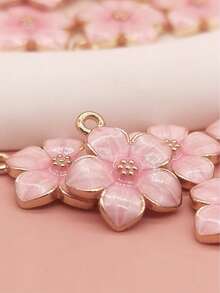 10 piezas/paquete Colgante pequeño con forma de flor de aleación de zinc con esmalte rosa, adecuado para hacer pendientes, collares y pulseras DIY - Rosa - Ver 3