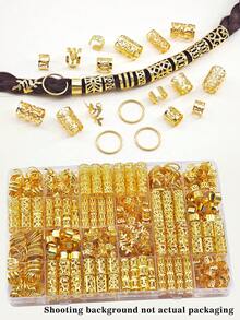 220个复古空心金属发圈、发夹、发环、夏季编发饰品 - 金色 - 查看 5