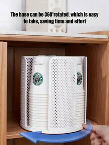 360 Degree Rotating Cup Holder Rack, Paper Cup And Lid Organizer, Plastic Cup Dispenser With 4 Compartments, Large Capacity Cup Holder Suitable For Countertop, Living Room, Bathroom, Coffee Station, Bar, Buffet, Kitchen Cabinet, RV Kitchen, Spice Rack, Home Decor, Kitchen Essentials - Multicolor - View 8