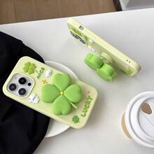 可爱心形3D四叶草手机壳，兼容 15/17 Air/17，全包覆保护壳，创意软硅胶套，韩版ins风，新品上市 - 支架四葉草 - 查看 3