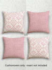 4件套波西米亚风抱枕套，花卉图案，聚酯纤维材质，复古亚麻面料，隐形拉链，可机洗，简约时尚线条图案，家居装饰抱枕套，适用于沙发、客厅、卧室，不含枕芯 - 柔霧粉 - 查看 13