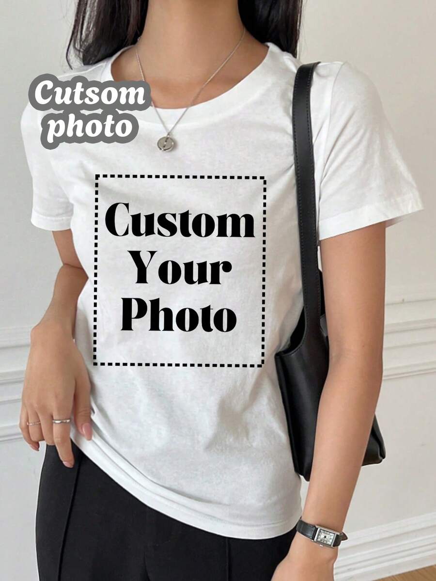 Women's Custom T-Shirt - Personalized Top. Add Your Photos/Designs (Patterns/Logos/Selfies/Family Photos/Pet Photos Sports White Summer - White - View 1
