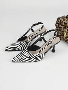 XBYASDF Giày sandal mũi nhọn cao gót 7cm họa tiết da báo mới năm 2026 dành cho nữ, gót nhọn mảnh mai bóng bẩy, giày thời trang đi làm và dự tiệc. - Đen và trắng - Xem 8