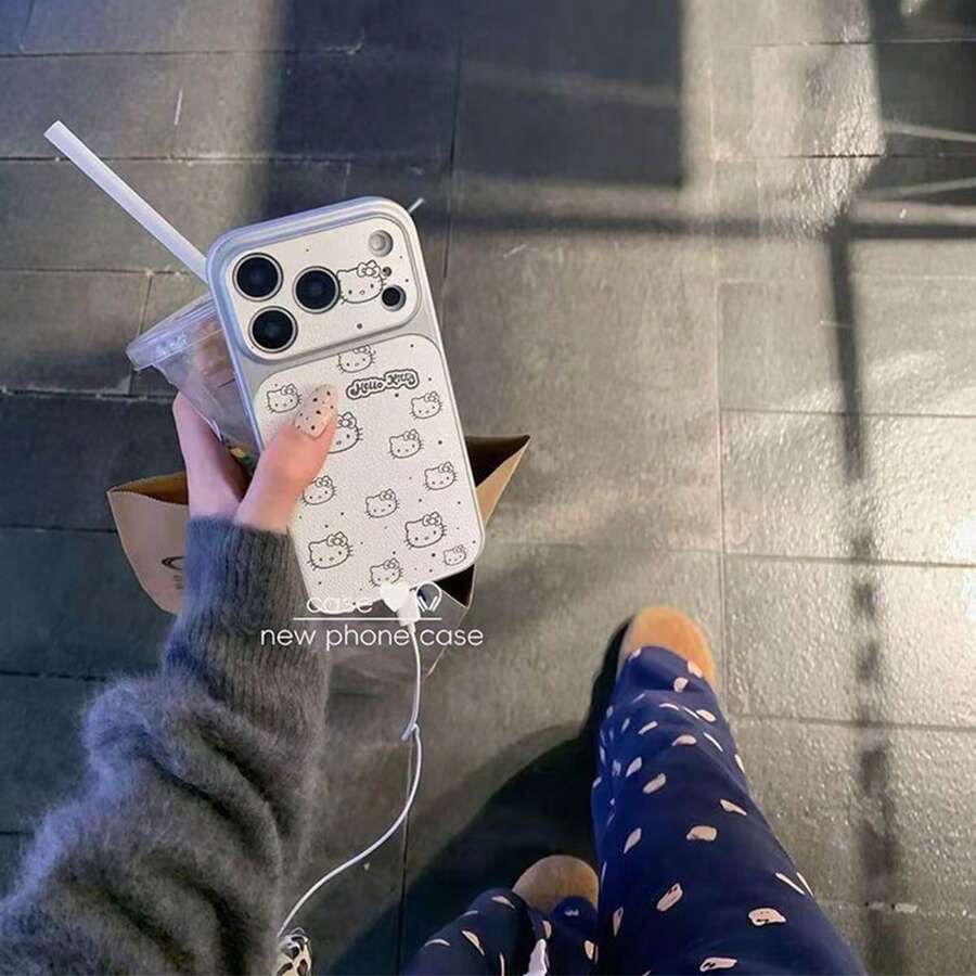 SANRIO 1件创意新款白色线条电镀边缘害羞小猫KT卡通奢华时尚手机壳，兼容 17 Pro Max、17 Pro、17 Air、17、16、15、14、13、12、11 Pro Max，高品质手机壳，花卉印花，优雅，手机壳，节日礼物，母亲节礼物 - 白色 - 查看 1