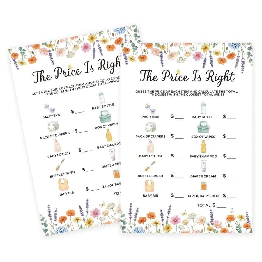 50pcs Thick Paper "How Much Is The Reality Show Price" Baby Shower Party Game Cards, Fun & Interesting, Suitable For Wildflower Baby Shower Theme Party - View 1