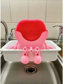 1pc/2pcs 3D Printed Smiling Face Dish Sponge Holder, Drain Rack, 2-In-1 Drain Storage, No Drilling Easy Installation, Waterproof Durable Space-Saving, Kitchen Sink Organizer - Random Color - View 1