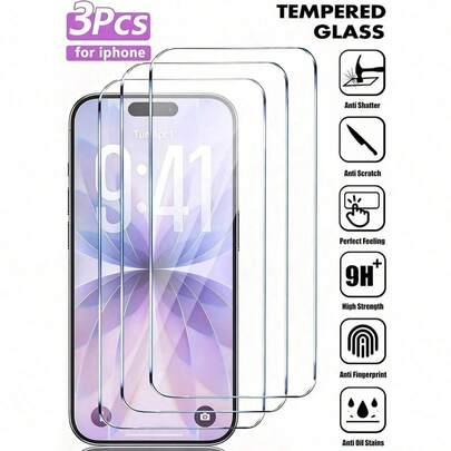 3pcs, Compatible With IPhone And Other Models. Crafted With High-Hardness Glass Material, Strengthened Through Multiple Processes, Impact-Resistant And High-Definition Transparent For True And Delicate Screen Display. Self-Bubble Removal Technology Enables Easy And Quick Installation, Closely Adhering Without Gaps. Rounded Edge Design Enhances Edge Protection And Prevents Dust Intrusion. Suitable For Various Screen Protection Needs.