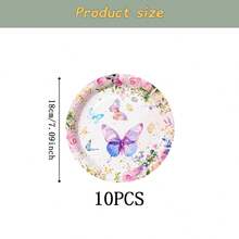 Butterfly Pattern Disposable Tableware Set, 7/9 Inch Party Plates, Disposable Paper Plates, Cups, Napkins, Suitable For Holidays, Weddings, Engagements, Birthdays, Parties, Celebrations - Multicolor - View 12