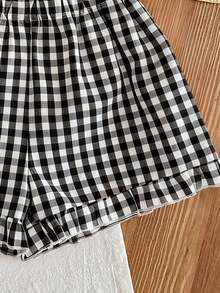 2pcs/Set Teenage Girls Short Sleeve Top + Plaid Shorts, Creative Printed Soft T-Shirt And Shorts Set, Suitable For Spring/Summer Daily Wear And Back To School - White - View 9