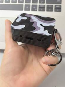 Camouflage Square Black Earphone Case With Buttons, Compatible With AirPod4 Pro2 Pro3, Airpods3, Airpods2 Bluetooth Earphone Protective Case - Black - View 3