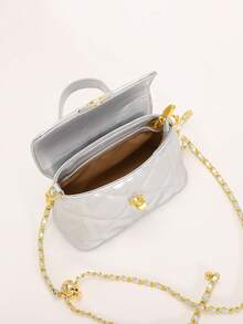 1 pièce Sac à chaîne rose en PU matelassé avec motif en diamant brodé, sac carré petit et à la mode avec rabat et fermeture à bascule, sac à épaule/bandoulière polyvalent convenant pour un usage quotidien, des sorties, les courses, le thé de l'après-midi - Argent - Voir 8