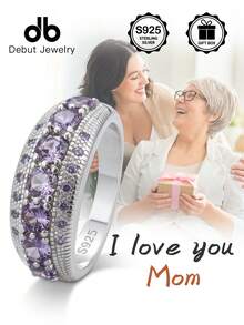 1pc S925 Sterling Silver Wide Purple Engagement Ring For Women, Couple's Token For Valentine's Day, Unique Accessory For Commute, Dating, Wedding, Celebration, Suitable For Daily Wear, Weddings, Holidays Like Easter, Halloween, Valentine's Day, Mother's Day, Birthday, Comes With Gift Box - Wide Band Purple Women's Ring - View 7