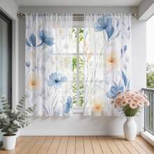 NOSBEI Bộ 2 rèm cửa voan họa tiết hoa màu nước hiện đại xanh dương và vàng, rộng 52 inch x dài 84 inch, thích hợp cho phòng khách, phòng ngủ, rèm cửa voan in họa tiết hoa. - Nhiều màu - Xem 14