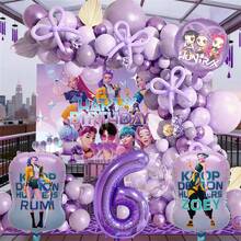 1 Conjunto Decoração de Festa de Aniversário Infantil Garota Cartoon Legal, Conjunto de Arco de Balões e Guirlanda, Conjunto de Balões com Tema de Bruxa Roxa, Adequado para Festa de Aniversário de Festival de Música K-Pop, Decoração de Parede com Balões, Presentes de Mesa de Bolo de Batizado, Balões Decorativos - TZQQ - Visão 10