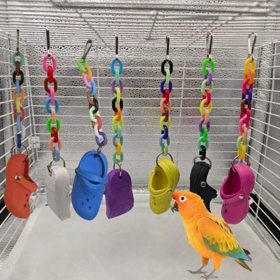 Đồ chơi chim bằng acrylic nhiều màu ngẫu nhiên, đồ chơi gặm cho vẹt, đồ chơi giảm buồn chán, đồ trang trí lồng chim, đồ chơi dép